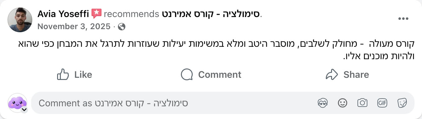 צילום מסך ביקורת פייסבוק