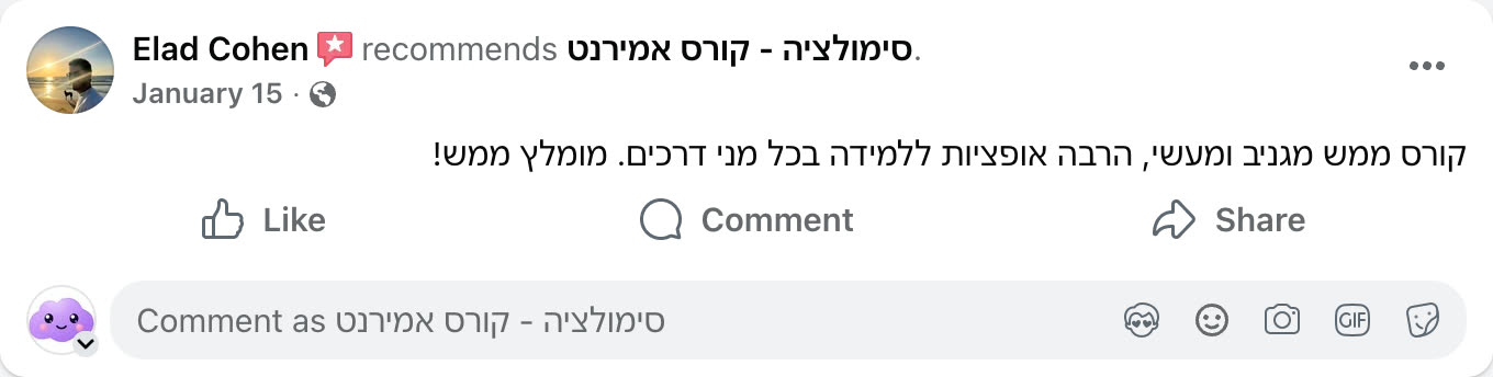 צילום מסך ביקורת פייסבוק