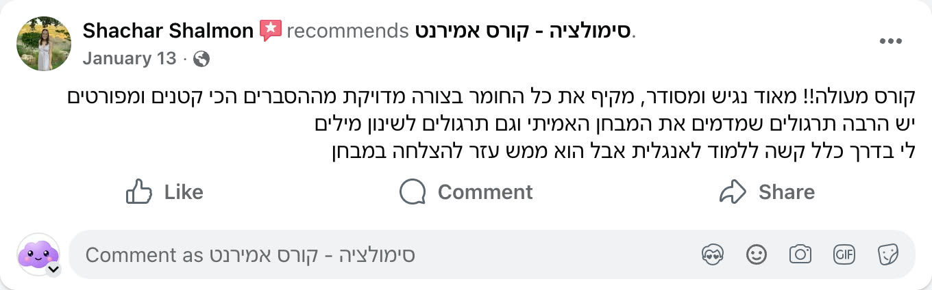 צילום מסך ביקורת פייסבוק