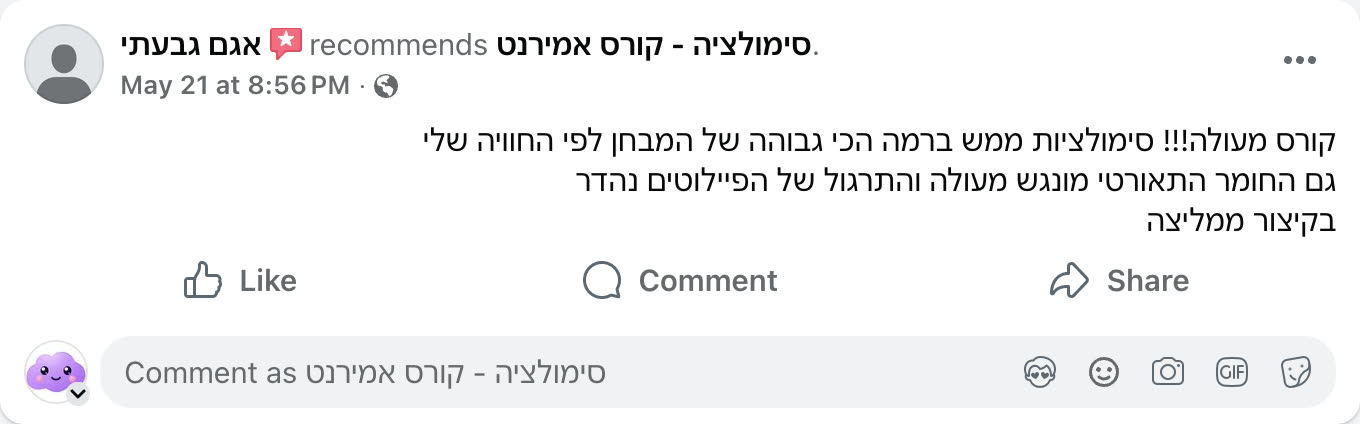 צילום מסך ביקורת פייסבוק