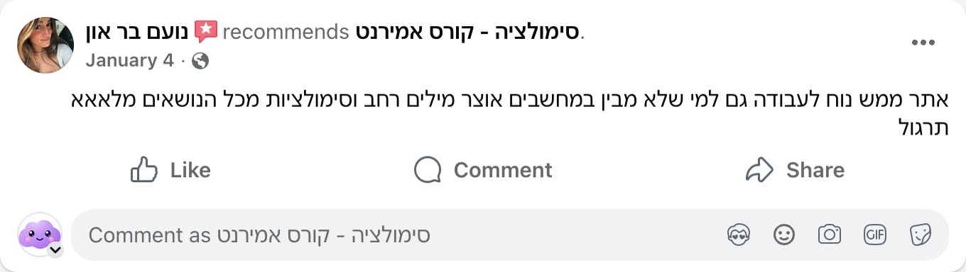 צילום מסך ביקורת פייסבוק