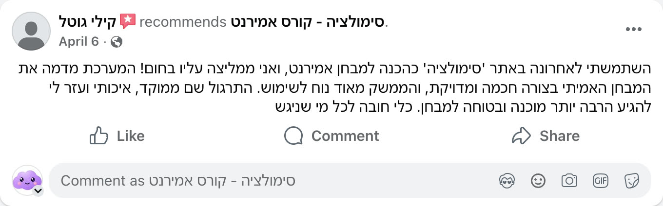 צילום מסך ביקורת פייסבוק