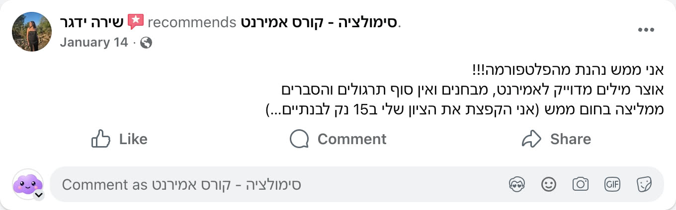 צילום מסך ביקורת פייסבוק